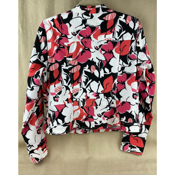Charter Club Pink Floral Jacket Mandarin Collar Long Sleeve Fitted Size Petite M - Picture 7 of 9